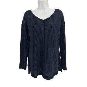 Vintage America Hartford Waffle Knit Thermal Top Pullover Blue SZ S Long Sleeve